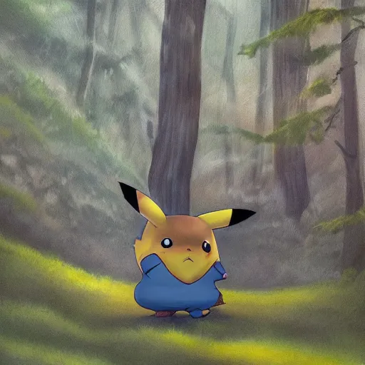 Prompt: Pikachu in a forest, early morning, misty, Patterson–Gimlin film, photorealistic