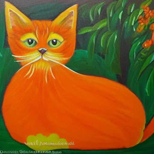 Image similar to katzuan manguan paka, painting of a cute fluffy orange green cat