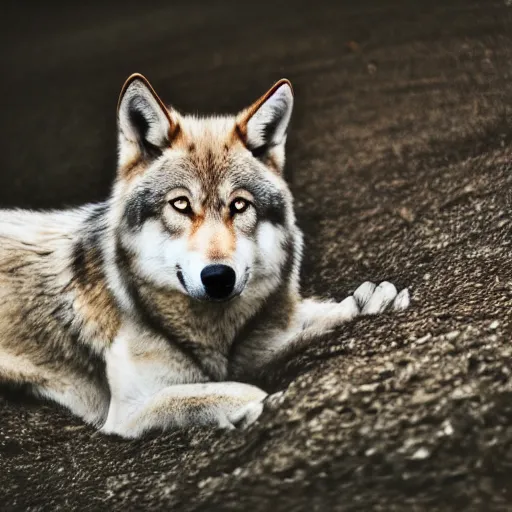 Image similar to professional photograph of a light brown gray and cream wolf, high quality, hd, 8 k, 4 k, magnificent, award - winning, nature, nature photography, awe - inspiring, highly detailed, amazing