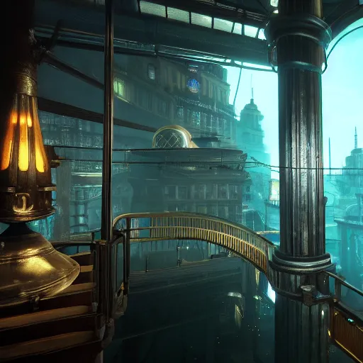Prompt: bioshock, unreal engine, 8 k, ultra realistic, ultra detail, ray tracing