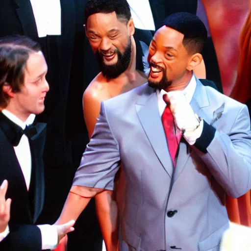 Prompt: Jesus slapping Will Smith at the oscars, photorealistic