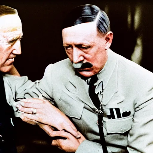 Image similar to UHD candid color photo of Hitler and Joe Biden scissoring, accurate faces, UHD, photorealistic, correct face, photo by Annie Leibowitz