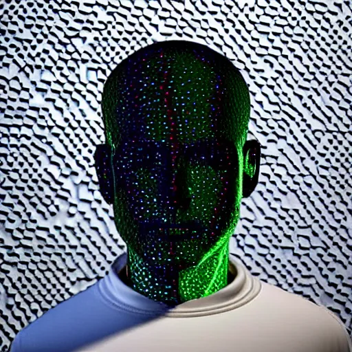 Image similar to a 3d human head made up of shiny holograms