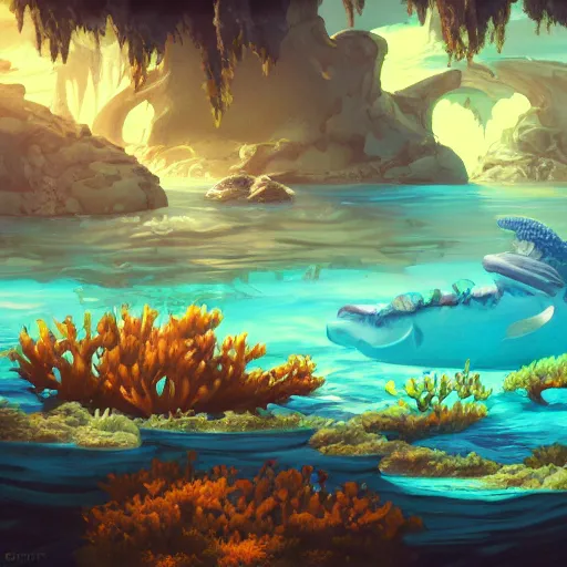 Image similar to a detailed illustration a idyllic underwater ocean scene by Alex Hirsch, trending on artstation, cgsociety, deviantart