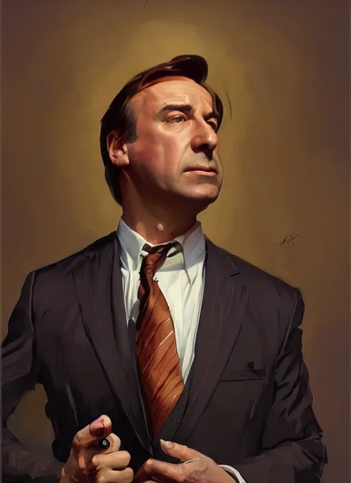 Image similar to portrait of saul goodman, lawyer clothing, painting by sargent and leyendecker, asymmetrical, intricate, elegant, matte painting, illustration,, by rhads, by greg rutkowski, by greg tocchini, by james gilleard, by joe fenton