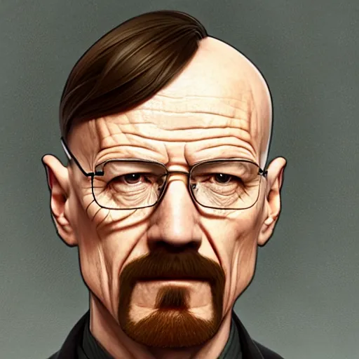 Image similar to portrait of Walter White as Lord Farquaad, elegant, intricate, headshot, highly detailed, digital painting, artstation, concept art, sharp focus, illustration, art by artgerm and greg rutkowski and alphonse mucha