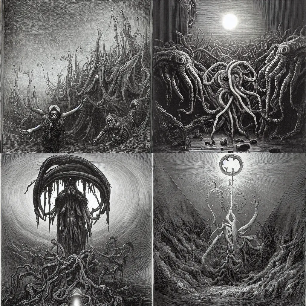 Prompt: eldritch horror by Gustave Doré