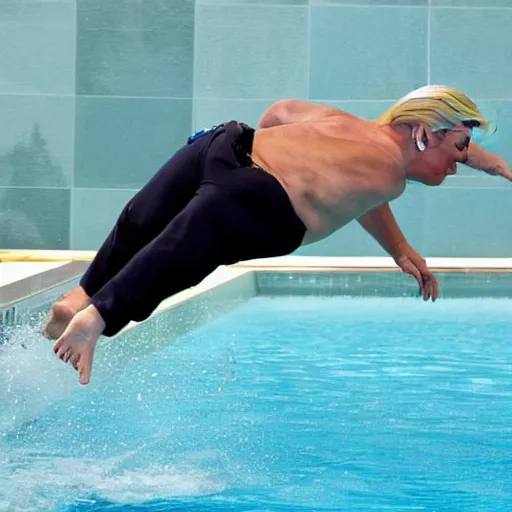 Prompt: donald trump diving into a swimming pool