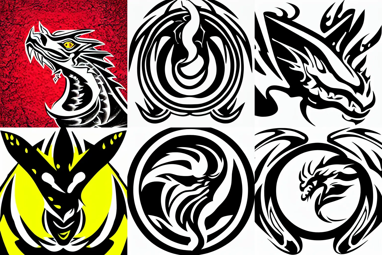 Prompt: dragon head close up looking at you breathing fire, logo vector art rectanglular format, black and white