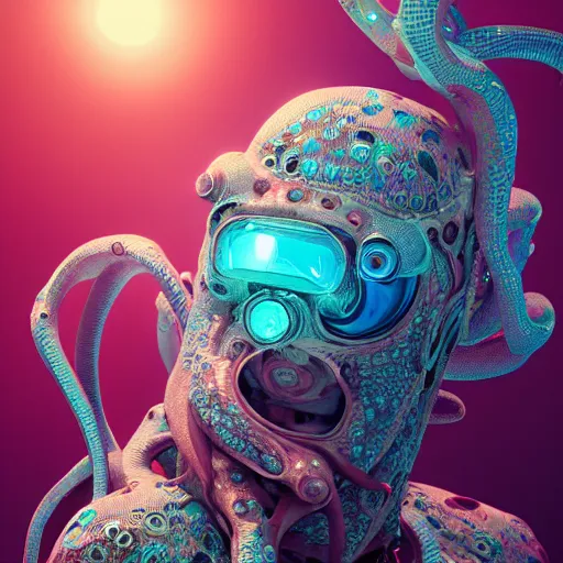 Image similar to portrait of a squid monster. intricate abstract. cyberpunk, intricate artwork. by Tooth Wu, wlop, beeple. octane render, trending on artstation, greg rutkowski very coherent symmetrical artwork. cinematic, hyper realism, high detail, octane render, 8k