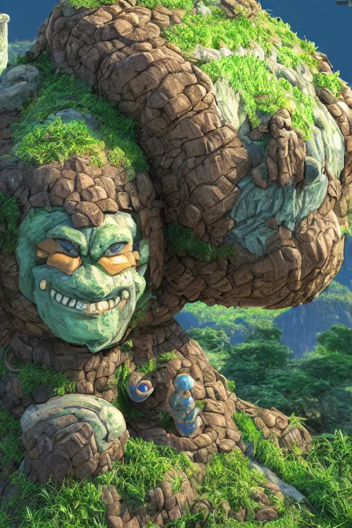 Image similar to zelda fantasy art giant golem troll wood rock greeble gemstone, global illumination ray tracing hdr fanart arstation by sung choi and eric pfeiffer and gabriel garza and casper konefal