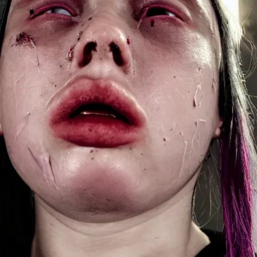 Prompt: extremely detailed close up of billie eilish rotting face with no eyes