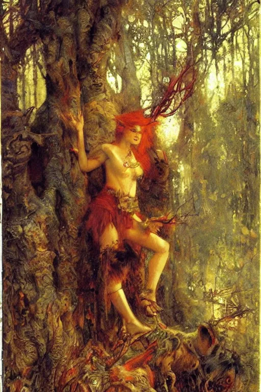 Image similar to the woods are full of monster comic cover. art by gaston bussiere.