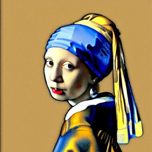 Prompt: a cat face with a Pearl Earring by Johannes Vemeer,