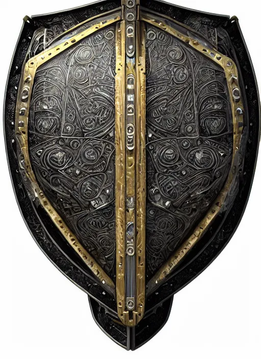 Image similar to hyper realistic glorious ancient shield in a obsidian metal armor, futuristic design, designed by makoto kobayashi and luca zampriolo, cyberpunk style, wood and gold details, intricate, extremely detailed, ornate, deep of field, hard surface, exoskeleton, substance designer metal unreal engine. amazing likeness. very detailed.