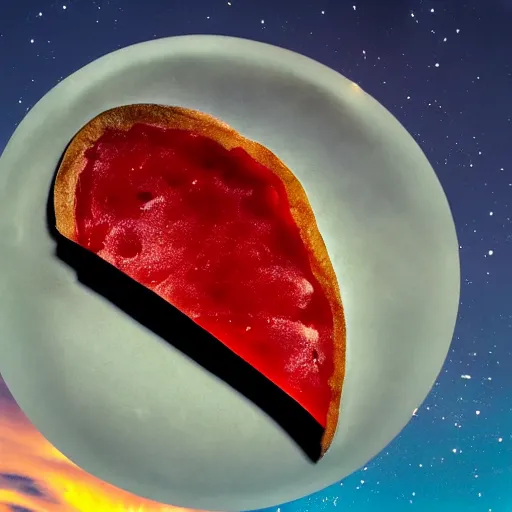 Image similar to slice of pepperoni, night sky, 8k, photograph, photorealistic