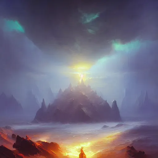 Image similar to ''cinematic shot'' of our world ending made by ivan aivazovsky, peter mohrbacher, greg rutkowski volumetric light effect broad light oil painting painting fantasy art style sci - fi art style realism premium prints available artwork unreal engine