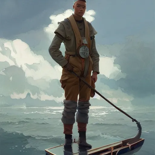 Image similar to finn from adventure time in a portrait of a sailor, highly detailed, intricate, digital painting, artstation, sharp focus, illustration, art by jakub rozalski, greg rutkowski, artgerm, tan zi and ayanamikodon and alphonse mucha and wlop