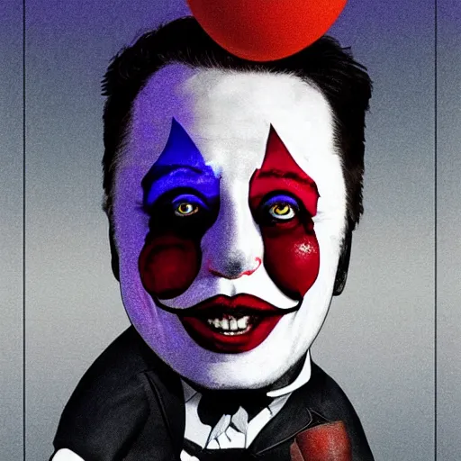 Image similar to Elon Musk in a clown outfit drawn by H.R. Gieger