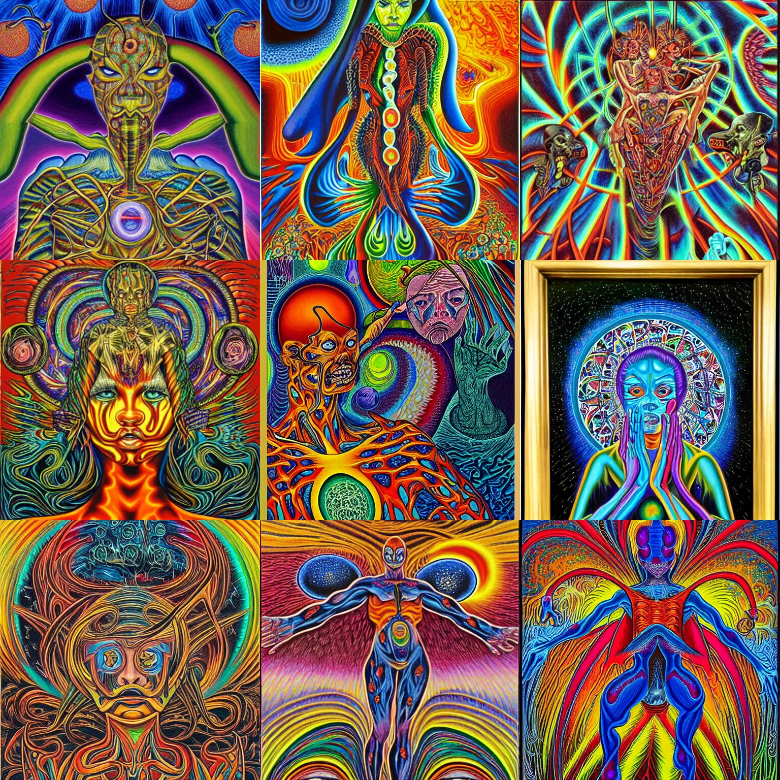 Prompt: painting by aaron brooks and alex grey
