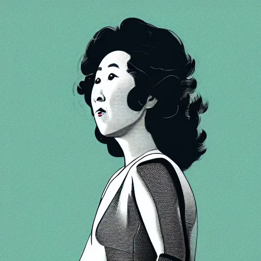 Image similar to sandra oh retro minimalist portrait by moebius, crystalline, detailed illustration, sharp focus, crisp lines, jean giraud moebius comic illustration, 8 k