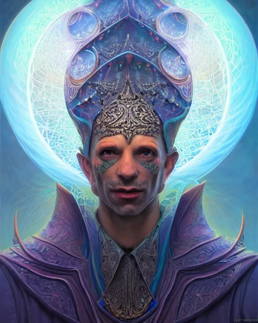 Prompt: front shot of a court jester character, hyperdimensional, bioluminescent ethereal hypercubes, ((intricate)), elegant, highly detailed, centered, (((artstation, concept art, smooth, sharp focus, artgerm, Tomasz Alen Kopera, Peter Mohrbacher, donato giancola, Joseph Christian Leyendecker, WLOP, Boris Vallejo))), mugshot!!!!!, ugly!!!!!!, octane render, nvidia raytracing demo, grainy, muted