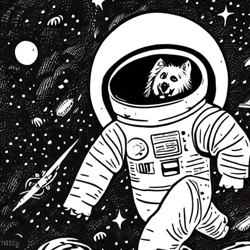 Image similar to mcbess illustration of a dog in a spacesuit In space