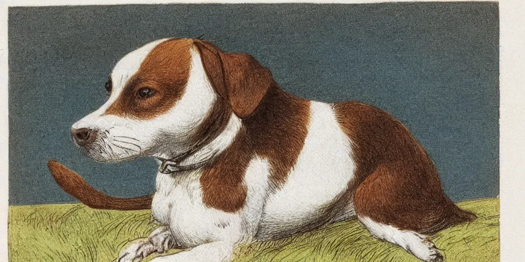 Prompt: jack russel dog, highly detailed, side view, eyes closed head facing the sky, illustrated by peggy fortnum and beatrix potter and sir john tenniel