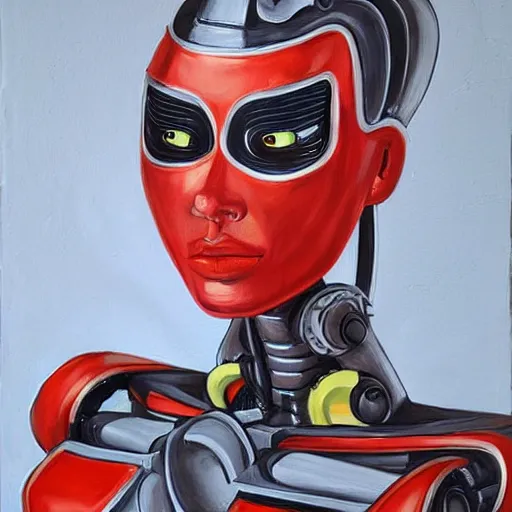 Image similar to robot woman, painting, detailed, dystopic