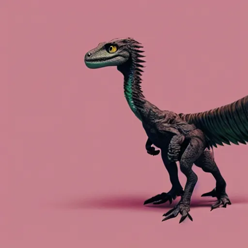 Prompt: cute velociraptor with feather, pet, realistic, digital art, ray traced, octane render