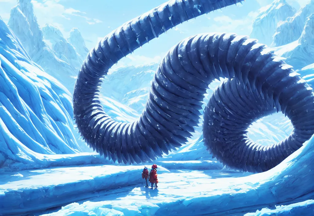 Image similar to a giant ice worm on a glacier, intricate oil painting, high detail illustration, sharp high detail, manga and anime 1 9 9 9, official fanart behance hd artstation by jesper ejsing and makoto shinkai, 4 k,