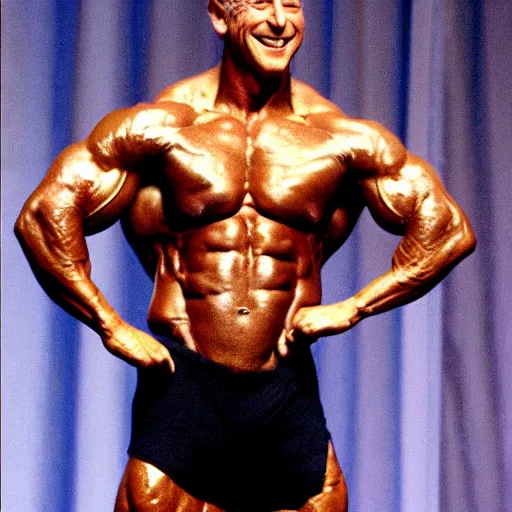 Prompt: bill gates winning bodybuilding competition, international mr. universe professional competition winner bill gates