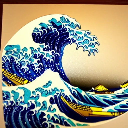 Image similar to the great wave off kanagawa as a lego set, soft lighting