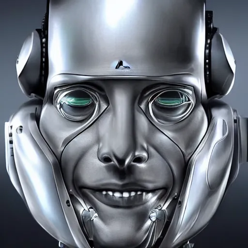 Image similar to a cyborg robot designed by tesla, hyper realistic, detailed portrait,