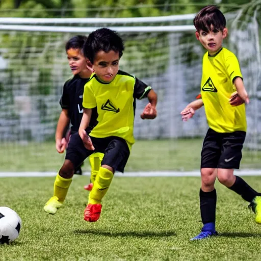 Image similar to young boys in green soccer jerseys playing soccer