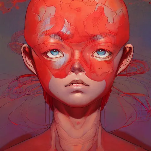 Image similar to prompt : red portrait soft light painted by james jean and katsuhiro otomo and erik jones, inspired by evangeleon anime, smooth face feature, intricate oil painting, high detail illustration, sharp high detail, manga and anime 1 9 9 0