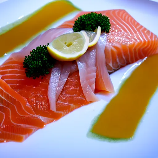 Prompt: gigantic gourmet salmon sashimi food photography black and white