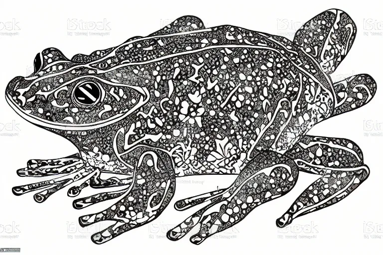 Prompt: beautiful frog, ornamental, fractal, ink draw, vector art