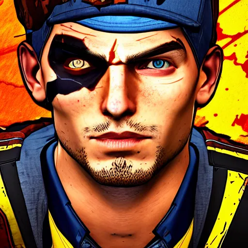 Prompt: max verstappen portrait, borderlands, tales from the borderlands, the wolf among us, comic, cinematic lighting, studio quality, 8 k