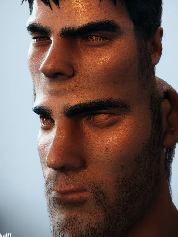 Image similar to portrait art of a very handsome Peruvian man, 8k ultra realistic, lens flare, atmosphere, glow, detailed,intricate, full of colour, cinematic lighting, trending on artstation, 4k, hyperrealistic, focused, extreme details,unreal engine 5, cinematic, masterpiece