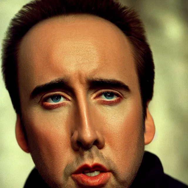 Image similar to photograph of nicolas cage in 1 9 9 9 headshot photo portrait headshot even lighting young handsome skin detail hd 8 k