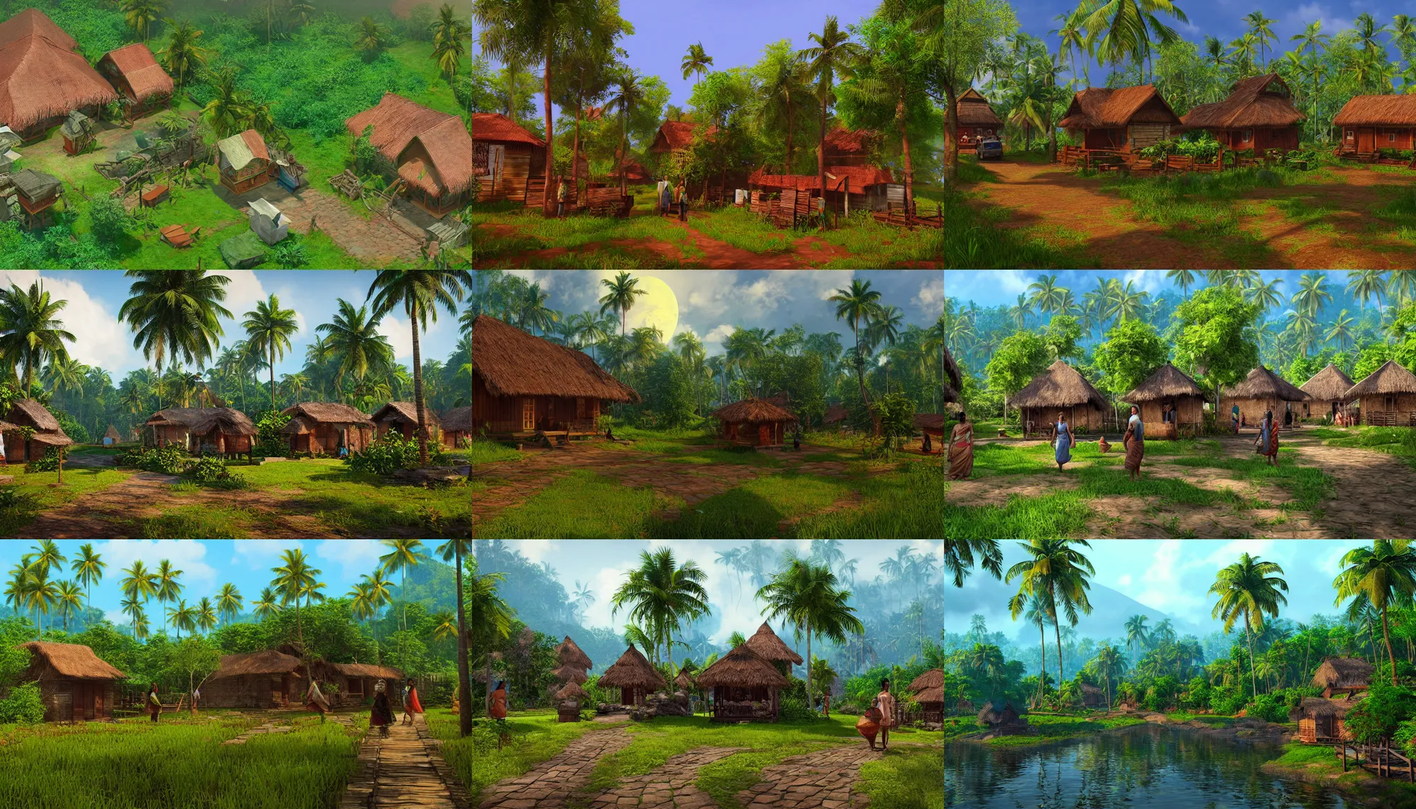 Prompt: a kerala village in the style of altos odyssey, ultrarealistic, artstation