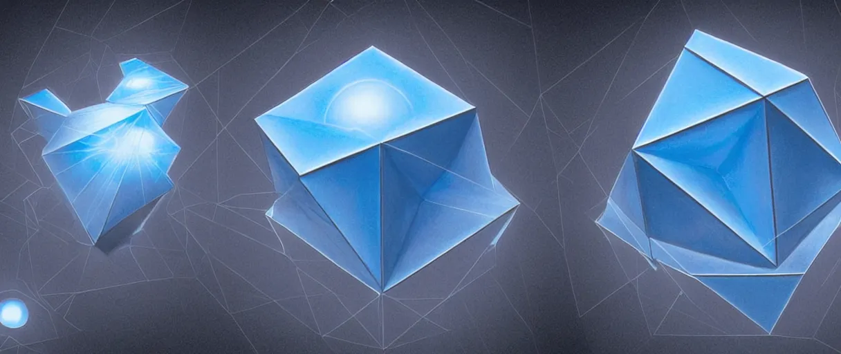Prompt: hyperrealistic highly detailed Kepler's Platonic solid model impossible object in motion escher dali matte painting dramatic blue lighting wide angle hd 8k sharp shallow depth of field