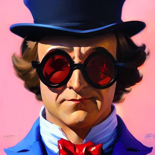 Image similar to Greg Manchess portrait painting of Willy Wonka as Overwatch character, medium shot, asymmetrical, profile picture, Organic Painting, sunny day, Matte Painting, bold shapes, hard edges, street art, trending on artstation, by Huang Guangjian and Gil Elvgren and Sachin Teng