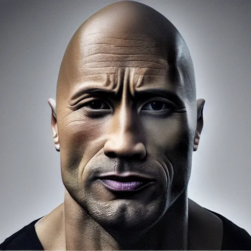 Image similar to “portrait of Dwayne thé rock Johnson with his eyebrow raise, 4K, Solid colour background”