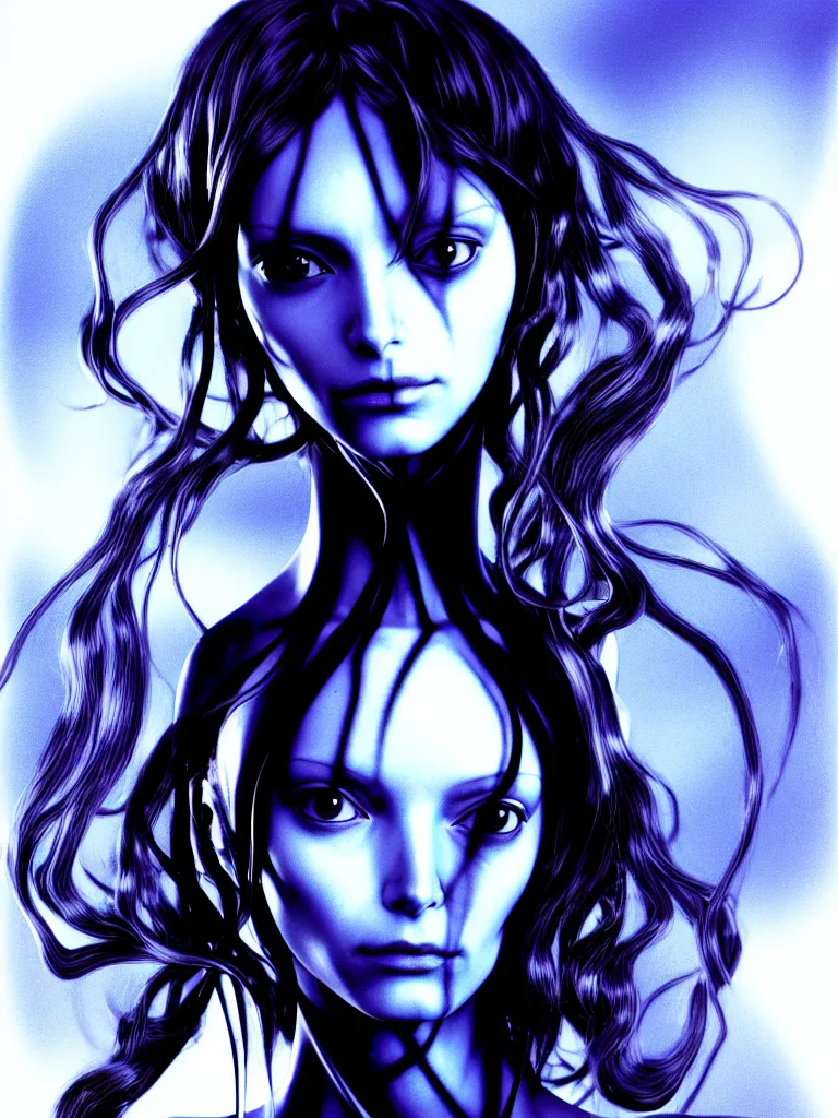 Image similar to x - rays and bioscans, new ai race, inspired by æon flux, hideo kojima, mobius, and botticelli, pre - raphaelite, shoujo manga, ferrofluid, quantum magic, haunting, ultrafine inklines, 4 k photorealistic, full shot,