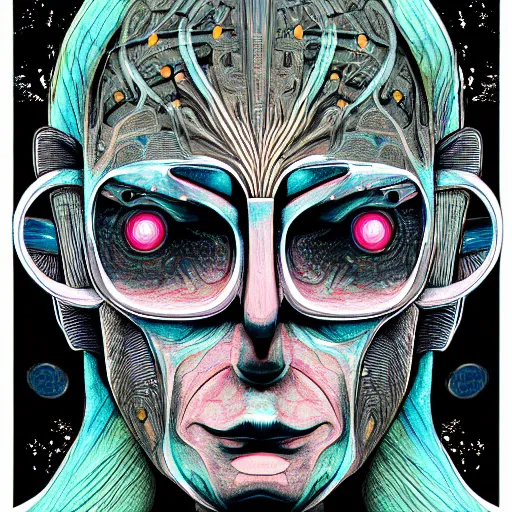 Image similar to ultradetailed illustration android face, @ aaronhorkey, bold colors