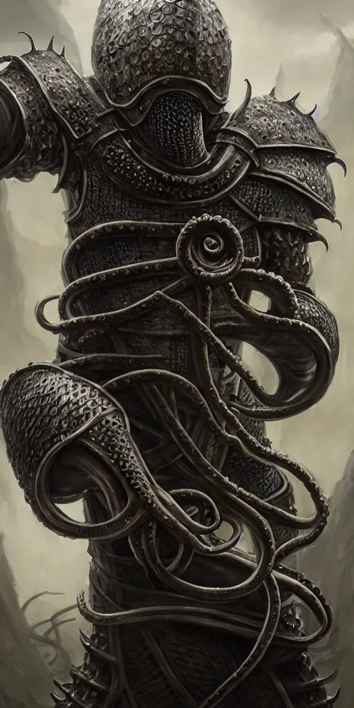 Image similar to a medieval knight slowly transforming into a tentacle monster, matte oil painting, steel armor set, concept art, dnd, clear, crisp, sharp, gauntlets, eldritch, award - winning, extremely detailed, 4 k, 8 k