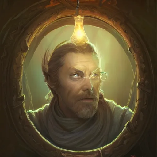 Image similar to man, a soul jar hanging from he's neck portrait, backlight, rim lighting, deep focus, d & d, fantasy, intricate, elegant, highly detailed, digital painting, artstation, concept art, matte, centered, sharp focus, illustration, hearthstone, art by artgerm, greg rutkowski and alphonse mucha