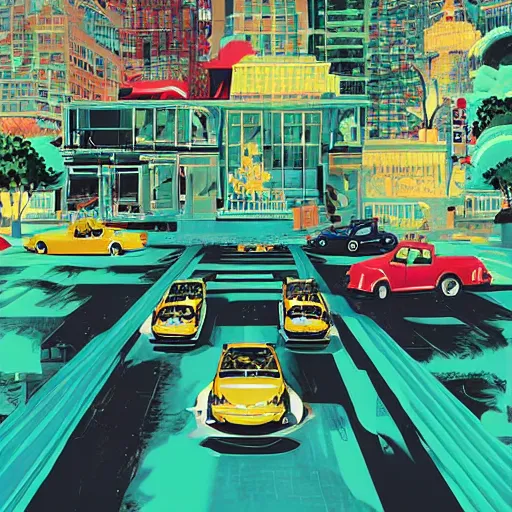 Prompt: crazy taxi real life by victo ngai and michaelangelo